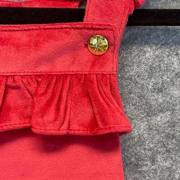 TAHARI Dress Girls Size 8 Pink Velvet Ruffled Lined Square Neck Overall Jumper - Picture 4 of 14